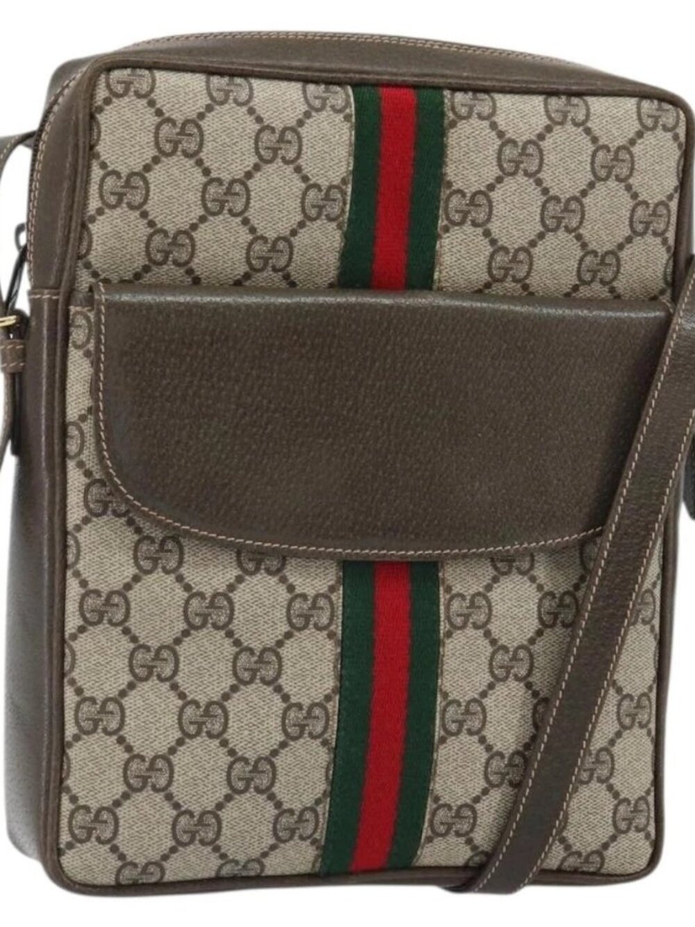 GUCCI GG Supreme Web Sherry Line Shoulder Bag PVC Beige Gold Auth 163502 - Picture 2 of 16